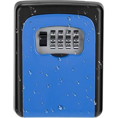 Coffre-fort étanche à clé murale, combinaison à 4 chiffres (bleu)