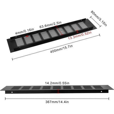 Grille D’aération en Aluminium à Encastrer, Grille de Ventilation 400 mm Angulaire pour la Ventilation des Placards et des Chambres (Noir) (1/4)