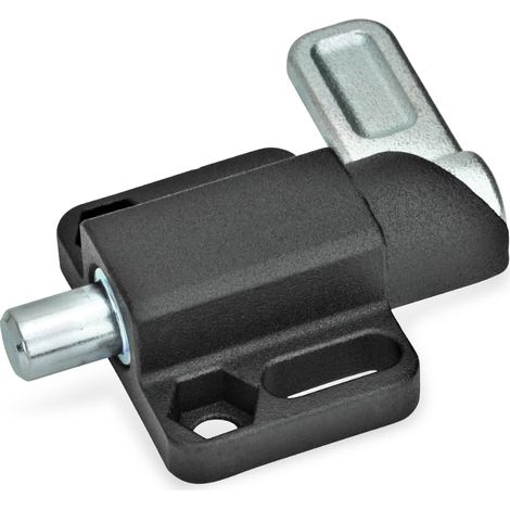 Verrou à ressort, noir, courbe de verrouillage à droite, boulon : 8 mm (1/4)