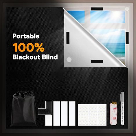 Store Occultant sans Percage, 200x148cm Rideau Occultant pare Soleil Fenetre de Toit Maison, Anti Chaleur Tissu Isolant Thermique au Metre, 100% Blackout Matériau Noir (1/5)