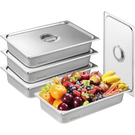 Acier Inox 0,8 mm Maintien au Chaud Durable 4 Bacs Gastro GN 1/1 13,9 L avec Couvercle pour Chauffe-plats et Buffet (1/5)