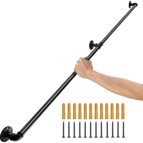 Rampe Escalier Murale 1,52m Main Courante Acier Carbone Garde-Corps Métal Capacité Charge 200 kg/Tube Rambarde en 2 Tubes 32 mm 3 Supports Muraux pour Enfants Personnes Âgées Intérieur Extérieur (1/5)