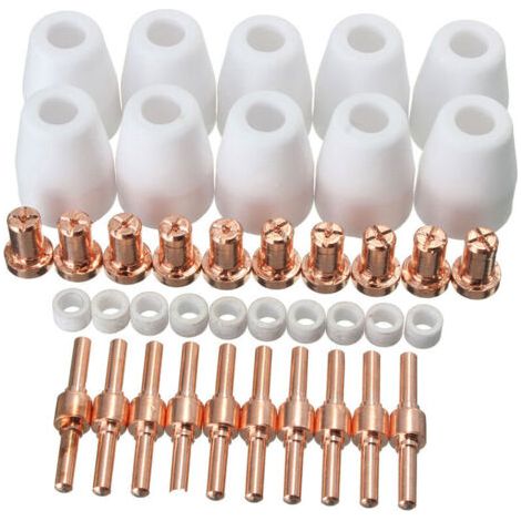 Kit de 40 accessoires pour découpeur plasma – Buses en céramique et électrodes – Compatible PT-31 LG-40 CUT-40 50 – Épaisseur de coupe max 30mm