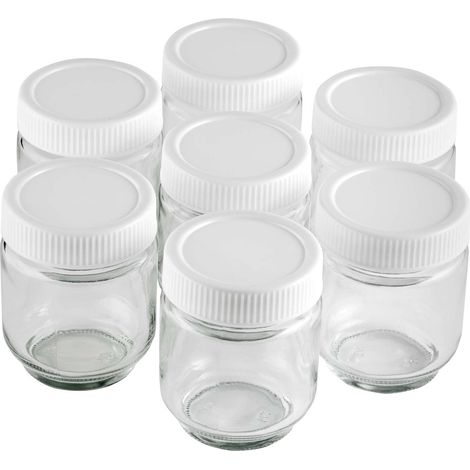 Lacor - Bicchieri yogurtiera 7 pezzi, barattolo in vetro trasparente con coperchio bianco a vite per yogurt, capacità 190 ml, senza BPA (1/5)