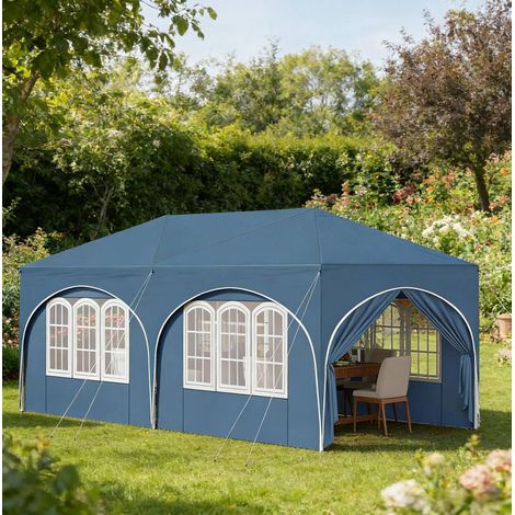 Carpa plegable para eventos 3 x 6 m con 6 paredes desmontables, altura regulable, azul DESVIAE (1/5)