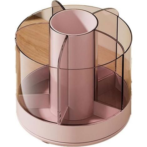 Organisateur De Crayons - Plateau Tournant 360° - 6 Compartiments - Rangement Pour Pinceaux Et Cosmétiques - Transparent - 1 Pièce (1/5)