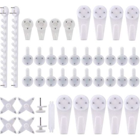 pair 42pcs Accroche Tableau Sans Percer Blanc Fixation Murale Sans Percer Crochet en Plastique pour Accroche Tableau Cadre Photo Chapeau (1/4)