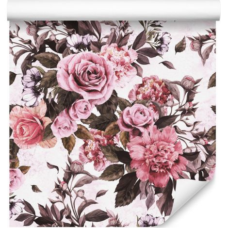 Papier peint Fleurs, Roses et Pivoines pour Salon et Chambre 50x1000 cm (1/5)