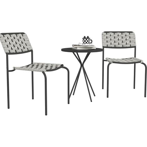 Set da giardino in polyrattan grigio, 3 pezzi con 2 sedie impilabili e tavolo rotondo (1/5)