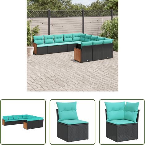 vidaXL Canapé en résine - Salon de jardin 11 pcs avec coussins noir résine tressée (1/5)