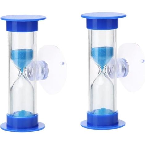 Lot de 2 sabliers bleus pour brosse à dents de 2 minutes, sablier de 2 minutes, ventouse en plastique, sablier pour décoration de bureau, cadeaux de fête (1/5)