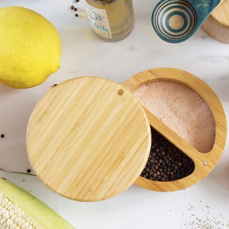 Pot à épices en bois avec couvercle magnétique rotatif (1/4)