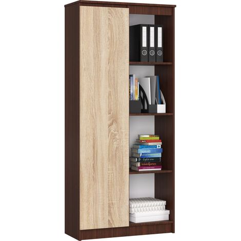 Librería AKORD R80 Wenge 80 cm 1 puerta frente en color Roble Sonoma 4 estantes 80x35x180 cm (1/5)