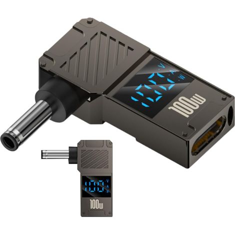 Chargeur portable pour ordinateur portable 100 W à charge rapide avec affichage numérique Adaptateur USB-C vers CC pour ordinateur portable, tablette, console de jeux, usage domestique et voyage