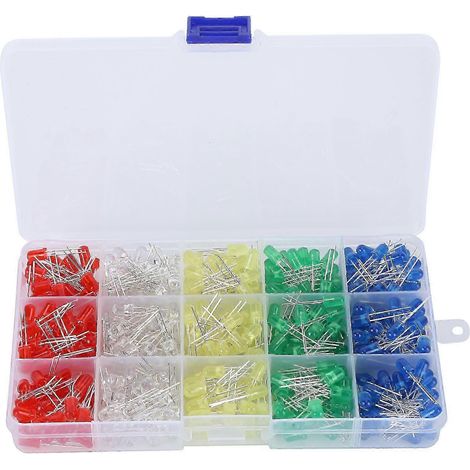 Set mit 500 mehrfarbigen 5-mm-LEDs, verschiedenen Leuchtdioden, elektronischen Bauteilen für Kontrollleuchten, Packung mit 500 Stück. (1/5)