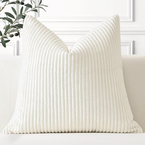 Lot de 1 Housse de Coussin en Velours Côtelé Décoratif Canapé Taie d'oreiller Douce pour Maison Salon Chambre Lit Clic Clac Décoration 60x60cm Crème Beige (1/5)