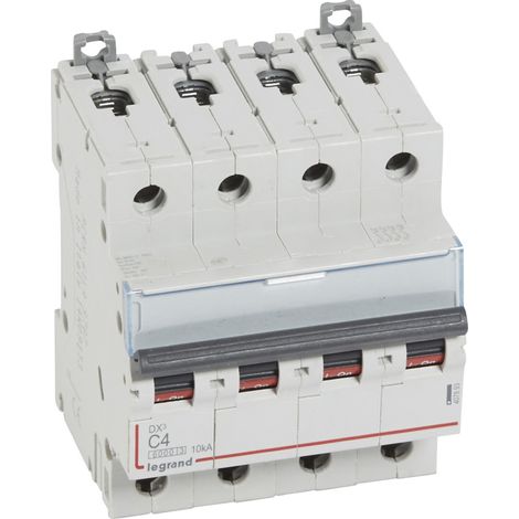 Disjoncteur DX³6000 arrivée haute et départ bas à vis 4 Pôles 400V 4A courbe C pour peigne HX³ traditionnel LEGRAND 407893