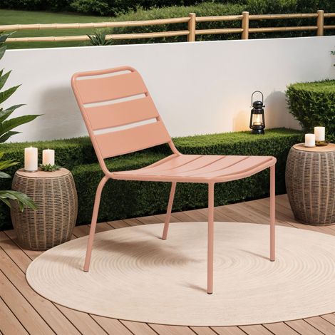 Lot de 4 fauteuils lounge de jardin en métal terracotta - BACA