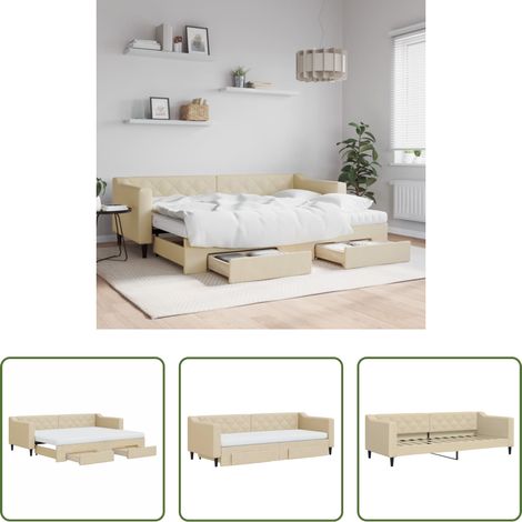vidaXL Sofa mit Bettfunktion - Tagesbett Ausziehbar mit Schubladen Creme 80x200 cm Stoff (1/5)