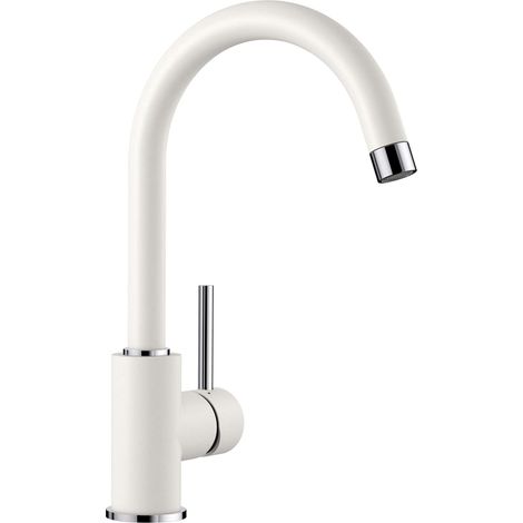 Blanco – Küchenarmatur Einhebelmischer – Silgranit Look Weiß – 1-Loch Montage – Dreharm 360° – Keramische Kartusche – Flexible Anschlussschläuche (1/4)