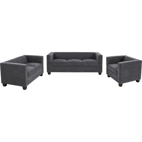 3-2-1 Sofagarnitur Lille, Couchgarnitur Loungesofa Nosagfederung Stoff/Textil Chenille (260g/m²) dunkelgrau (1/5)