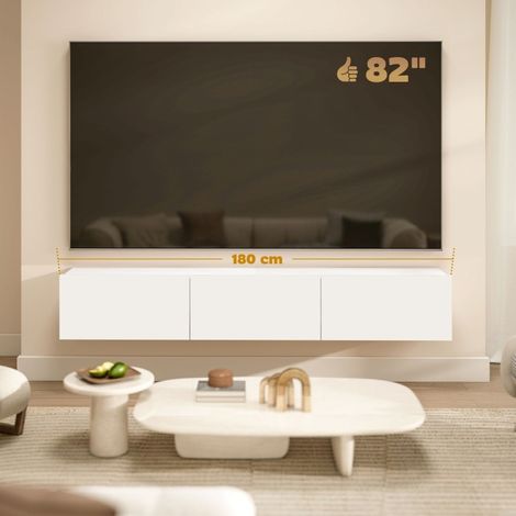 Mueble TV colgante 180 cm blanco, tablero de partículas FSC con 3 puertas abatibles (1/5)