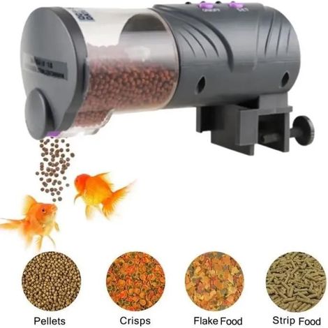 Distributeur automatique de nourriture pour aquarium - Micro DC - Programmation 12/24h - Gris - Pour poissons (1/4)