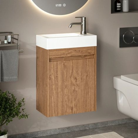 Gäste-WC-Möbel Vivo – 40 cm – Warme Eiche – Weißes Waschbecken (1/5)