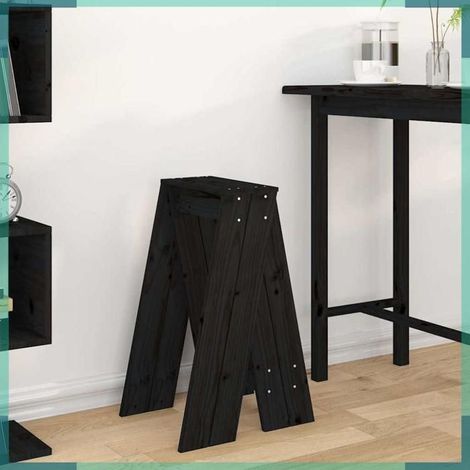 Tabourets - 823673 - Lot de 2 - Bois de pin massif - Noir - 40 x 40 x 75 cm (1/5)