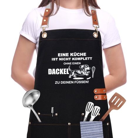 Tablier de cuisine pour homme et femme - Tablier amusant avec teckel - Cadeau et décoration - Pour cuisine, jardin, barbecue (1/5)