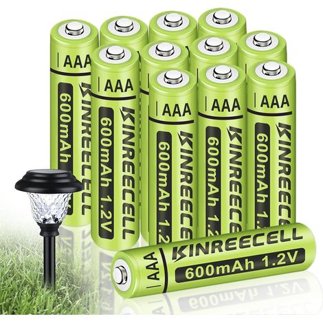 Piles Rechargeables AAA, Ni-MH, Haute Capacité 1,2V Préchargées pour Lampes Solaires Extérieures, Guirlandes Lumineuses, Lampes de Chemin (AAA-600mAh-12pack) (1/5)