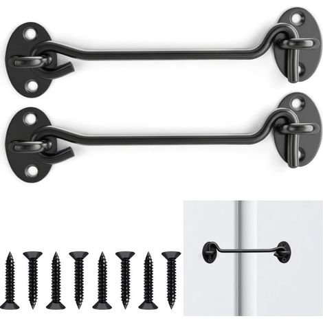 Gancio, confezione da 2 Ganci e Chiusure a Occhio, da 4 pollici con Ganci Stalla, Gancio di Cabina in Acciaio Inox con Viti di Montaggio per l'Uso all'Aperto, Fermo (1/5)