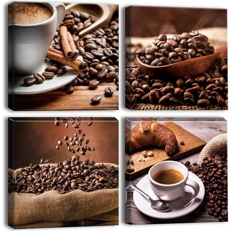 4-teiliges Leinwandbild Kaffeebohnen Kaffee Motiv 30x30cm (1/5)