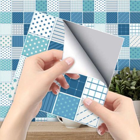 6 pieces blue tile floor tiles (20 x 20 cm) - Self-adhesive tiles for kitchen, living room, bathroom and interior decoration. PVC (1/5)