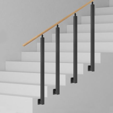 4er-Set quadratische Geländerpfosten (100 cm) mit seitlicher Befestigung – Um 43° verstellbare Geländerpfosten aus Eisen, geeignet für Terrassen, Balkone und Treppen (1/5)