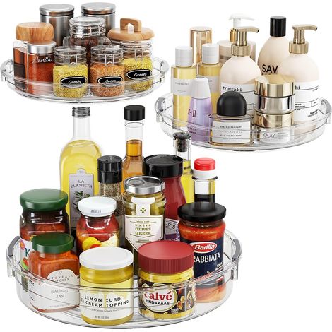 Lot de 3 plateaux tournants Lazy Susan pour armoire, organiseur de condiments rotatif pour organisateurs et rangement de garde-manger de cuisine (1/5)
