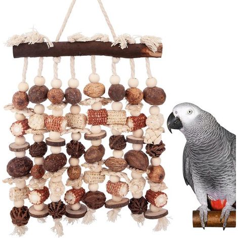 Jouets pour oiseaux - Accessoires pour cages à oiseaux - Décoration pour cages à oiseaux - Bois - Amusant - Clochette - À ronger et à déchirer - Peut servir de structure d'escalade, de jouet à poser e (1/5)