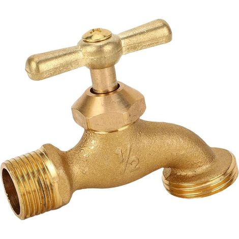 Robinet D'arrosage, Vanne de Jardin Robuste en Laiton avec Poignée en Zinc pour la Gestion de L'eau Extérieure, Raccord 1/2 Po MIP X 3/4 Po MHT (1/5)
