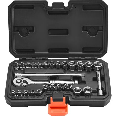 VEVOR Jeu de Douilles SAE et Metriques, Kit deOutils de Mecanicien 27PCs, avec Cle a Cliquet a Entrainement 6,35 mm, Rallonge et Etui de Rangement, en Acier Allie CR-V, pour Reparation Automobile