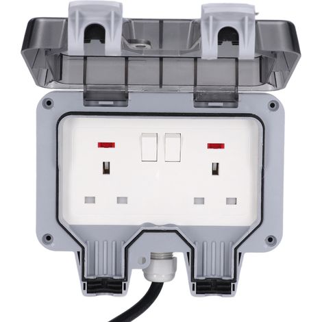 Doppelsteckdose für den Außenbereich mit Kabel, IP66 wasserdicht, britischer Standard, 250 V, 13 A (1/5)