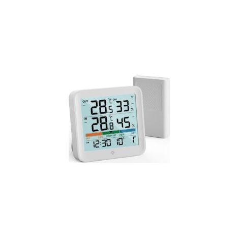 Crezuo Kabelloses Innen-/Außenthermometer mit digitalem LCD-Hygrometer, Temperatur- und Feuchtigkeitssensor, Min/Max-Anzeige, °C/°F-Anzeige, Hintergrundbeleuchtung und Luftkomfortanzeige