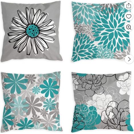 Taies d'oreiller en lin, motif marguerite moderne (45x45 cm, vert et gris, lot de 4) (1/5)