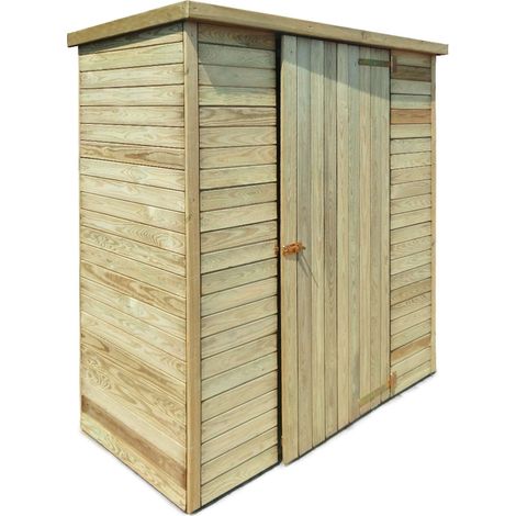 Cémonjardin – Abri de jardin en bois traité autoclave 0,92 m² – Dimensions L 150 x lg 73 x ht 191,5 cm – Porte 70 x ht 180 cm – Toiture tripli avec feutre bitumé (1/4)