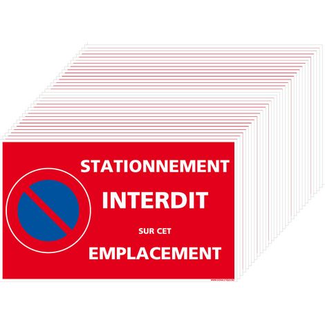 Signaletique.Biz France – Planche de 32 autocollants stationnement interdit – Papier autocollant dissuasif rouge – Format 100 x 600 mm – Pictogramme de stationnement interdit