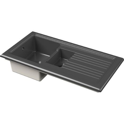 101cm Inset Counter Top 1.5 Bowl Fireclay Ceramic Kitchen Sink - Grey