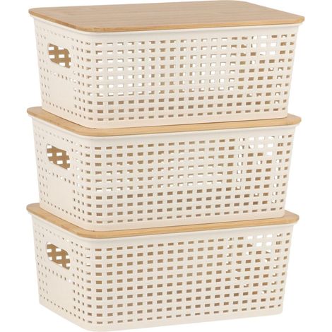 Stapelbares Aufbewahrungsbox-Set mit Bambusdeckel, perforiertes Design
