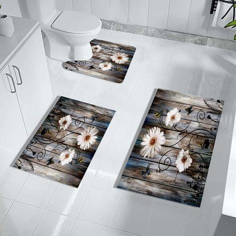 Set Tapis Bain Rustique 3 Pièces Terre de Diatomées Lavable Design Champêtre Pour Salle dEau Moderne (1/4)