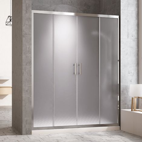 Mampara de ducha Frontal 2 fijos y 2 puertas correderas de cristal TRANSPARENTE 140CM