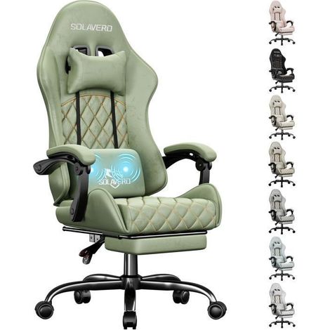 Poltrona ergonomica - Ecofurnix - Cuscino lombare massaggiante - Schienale regolabile - Poggiatesta regolabile - Poggiapiedi - Verde Oliva