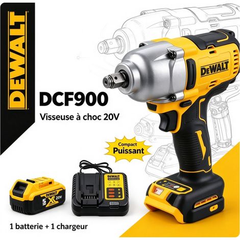 DEWALT DCF900 Clé à chocs sans fil 18V XR Brushless, couple 1396Nm, carré 1/2, kit batterie + chargeur, mécanique automobile démontage pneu (1/5)